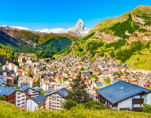Zermatt village with Matterhorn mountain in the background, Switzerland.
