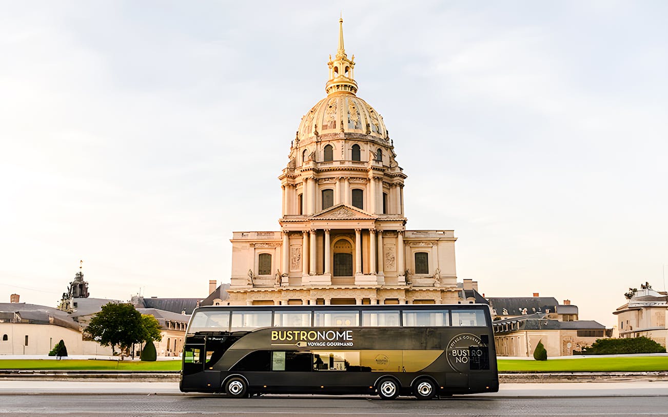 Bustronome bus in front of Les Invalides, Paris.