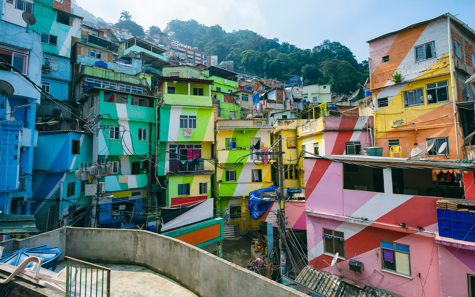 Colorful painted buildings in Favela Santa Marta, Rio de Janeiro, Brazil.