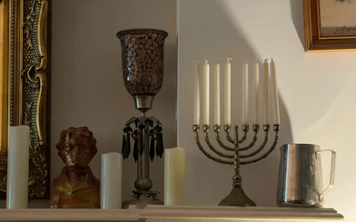 Menorah and Beethoven bust on a shelf, Krakow Jewish style concert setting.