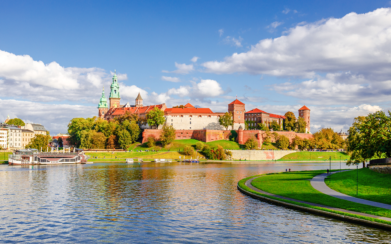 Wawel Castle in Krakow, Poland, viewed from across the Vistula River.