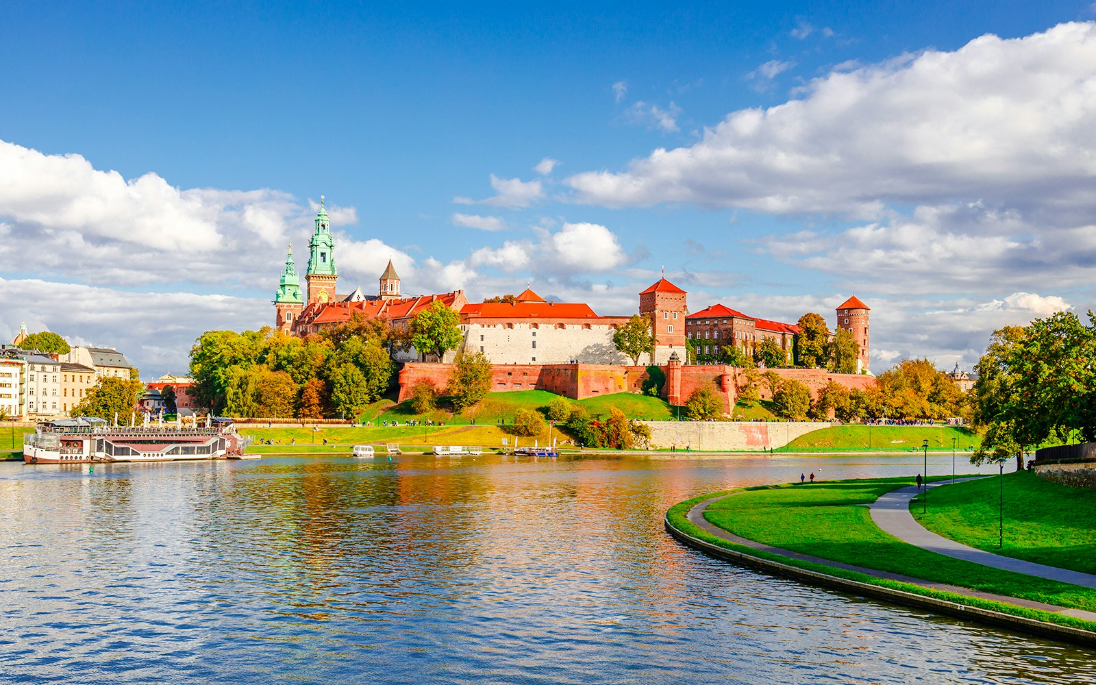 Wawel Castle in Krakow, Poland, viewed from across the Vistula River.