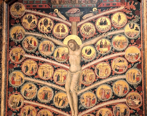 Tree of Life painting by Pacino di Buonaguida at Accademia Gallery, Florence.