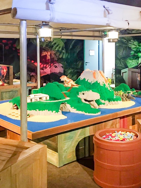 Lego dinosaur landscape at Dino Explorer activity, Berlin Legoland Discovery Centre.