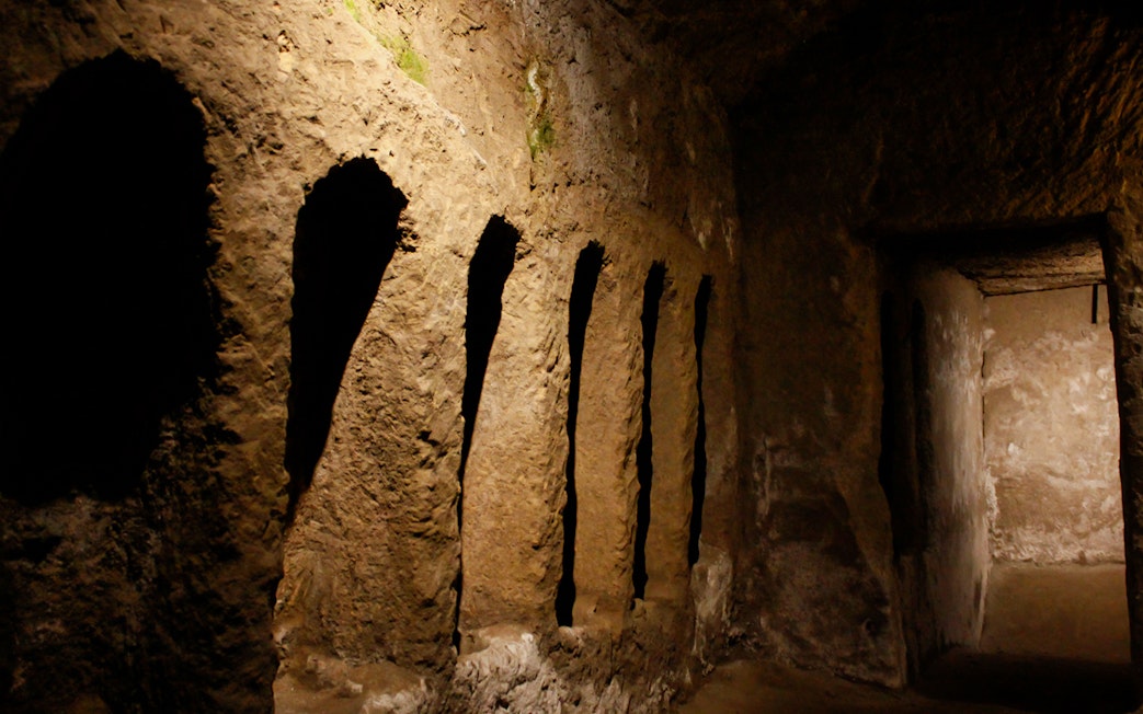 Ancient burial niches in Catacombs of San Gaudioso, Naples.