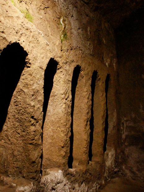 Ancient burial niches in Catacombs of San Gaudioso, Naples.