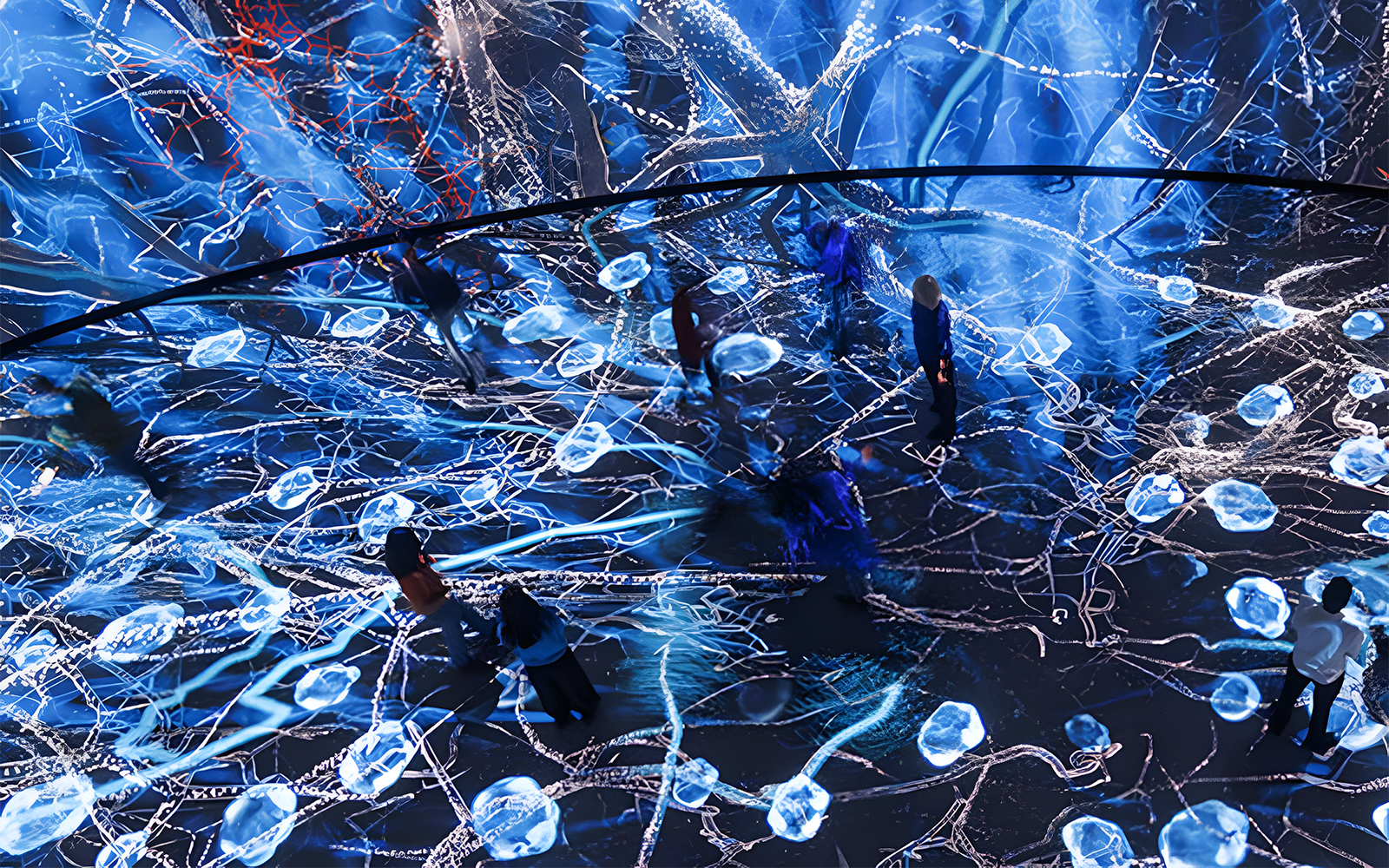 Visitors exploring the Invisible Worlds immersive experience at the American Museum of Natural History.