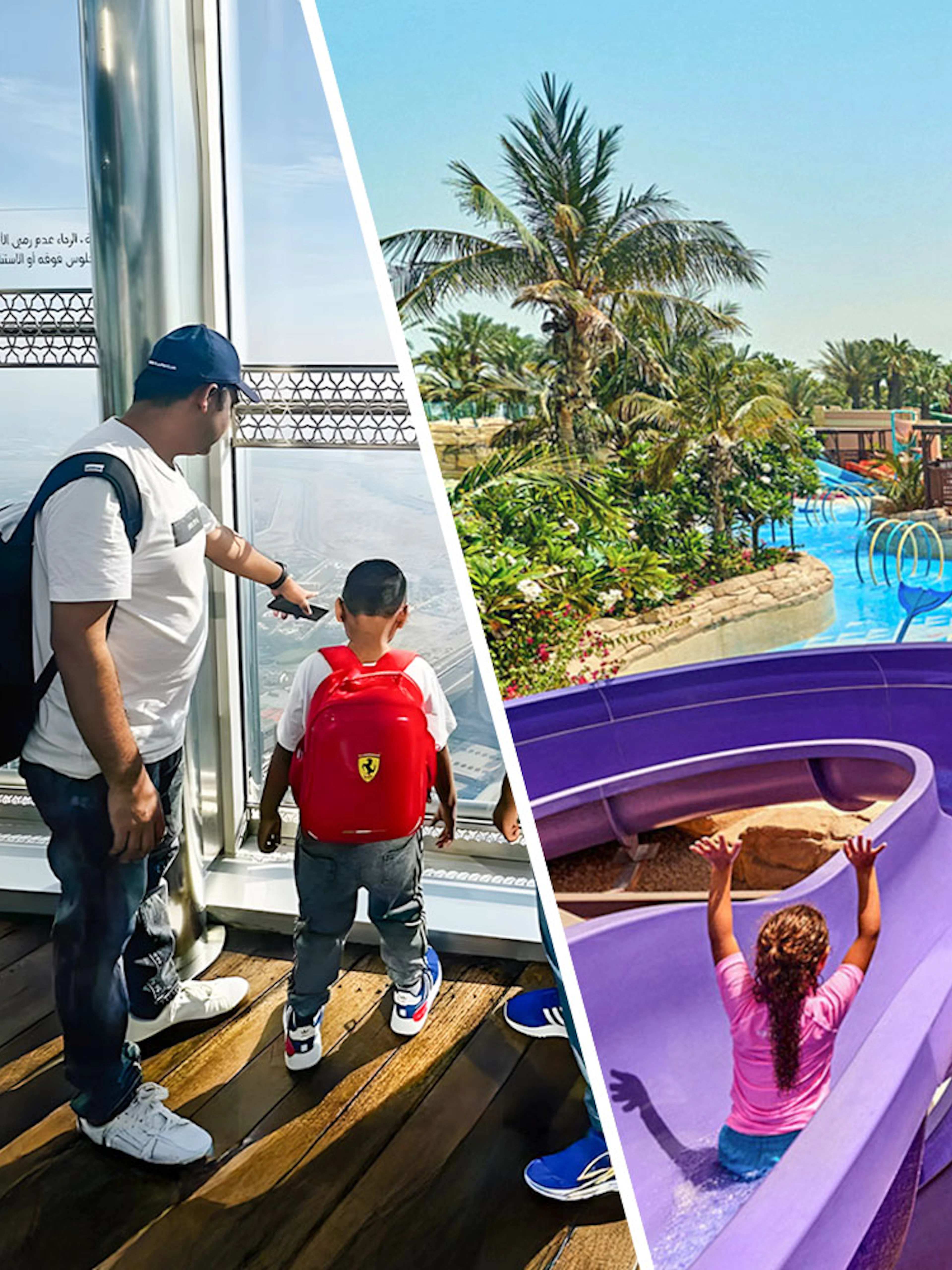 Viewing platform at The Palm and water slides at Aquaventure Waterpark, Dubai.