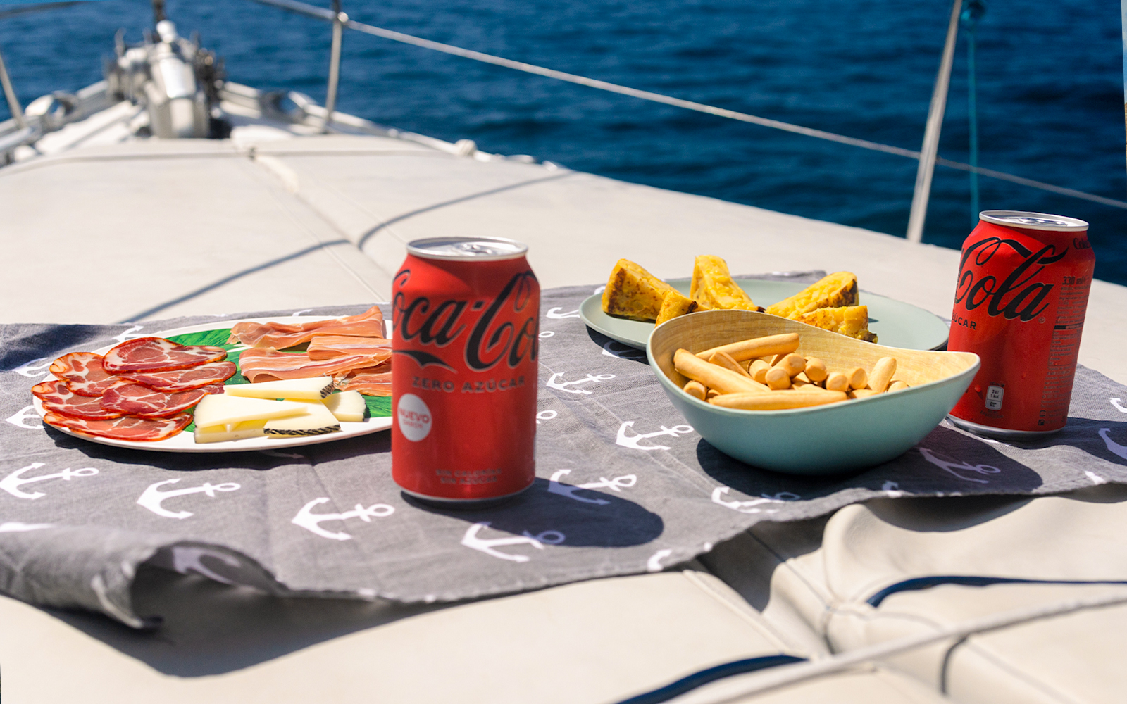Lunch snacks on a yacht deck during a private tour in Tenerife.