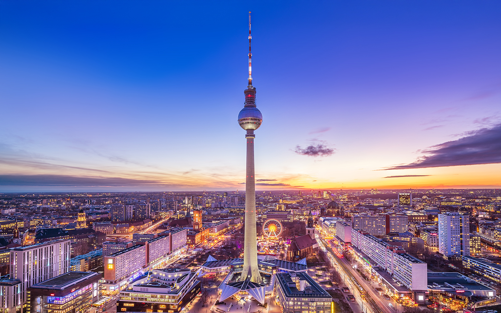 Alexanderplatz during sunset aerial view