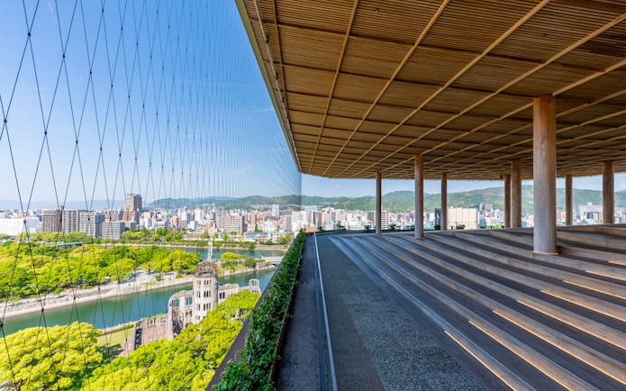 Hiroshima cityscape view from Orizuru Tower observation deck.