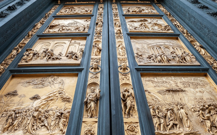 Golden panels of the 'Gates of Paradise' at Florence Baptistery, part of Florence in a Day tour.