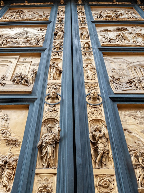 Golden panels of the 'Gates of Paradise' at Florence Baptistery, part of Florence in a Day tour.