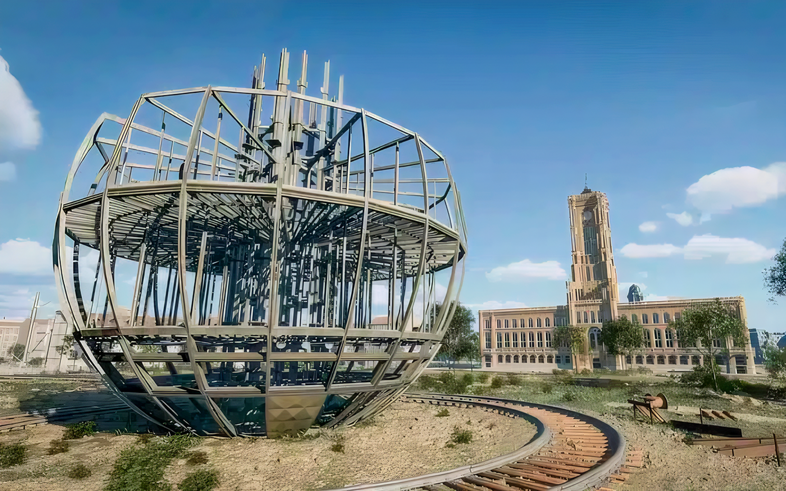 Construction framework of Berlin TV tower viewed through virtual reality.