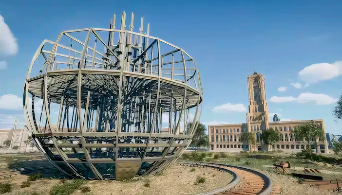 Construction framework of Berlin TV tower viewed through virtual reality.