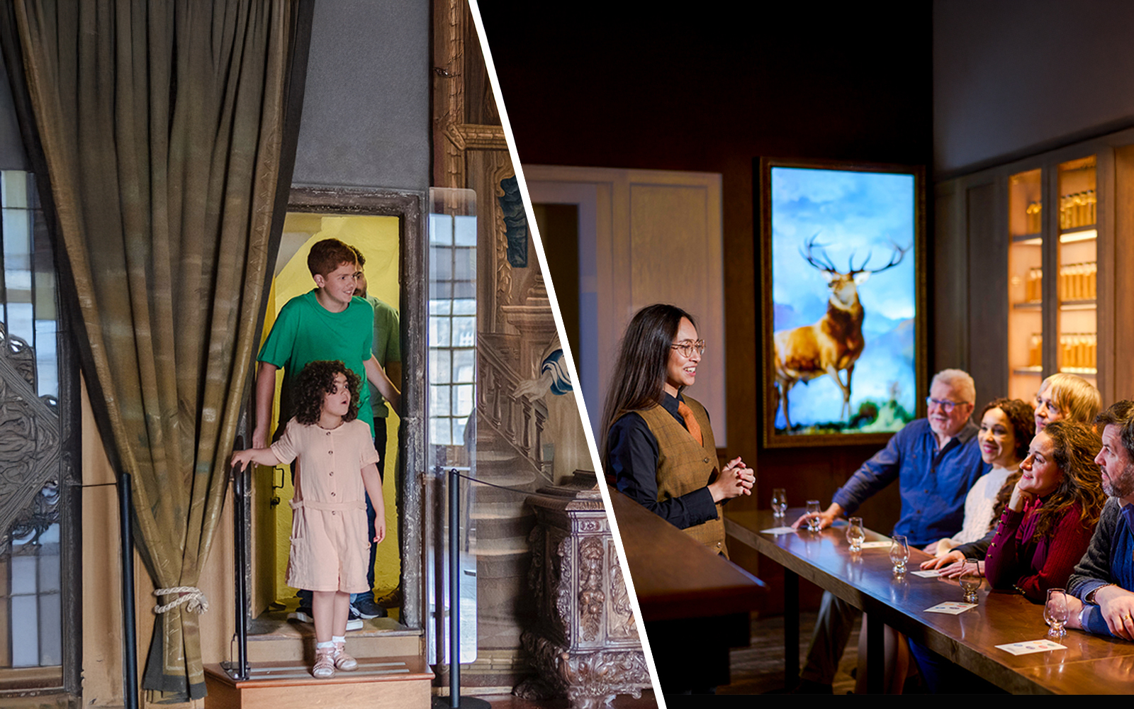Visitors exploring Mary Queen of Scots Bedchamber at the Palace of Holyroodhouse.