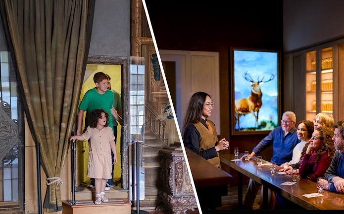 Visitors exploring Mary Queen of Scots Bedchamber at the Palace of Holyroodhouse.