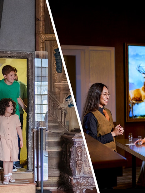 Visitors exploring Mary Queen of Scots Bedchamber at the Palace of Holyroodhouse.