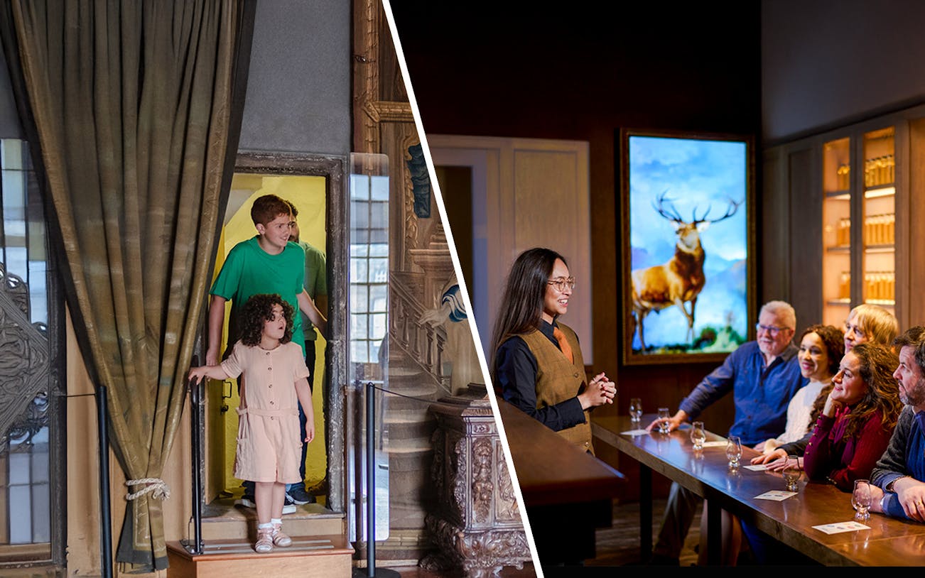 Visitors exploring Mary Queen of Scots Bedchamber at the Palace of Holyroodhouse.