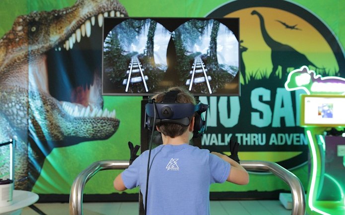 Virtual reality dinosaur adventure at Las Vegas attraction, Go City Explorer pass.