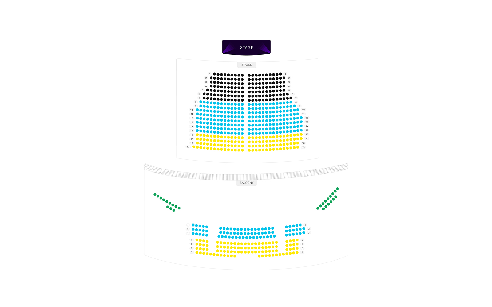 poliorama theatre seat map with various sections