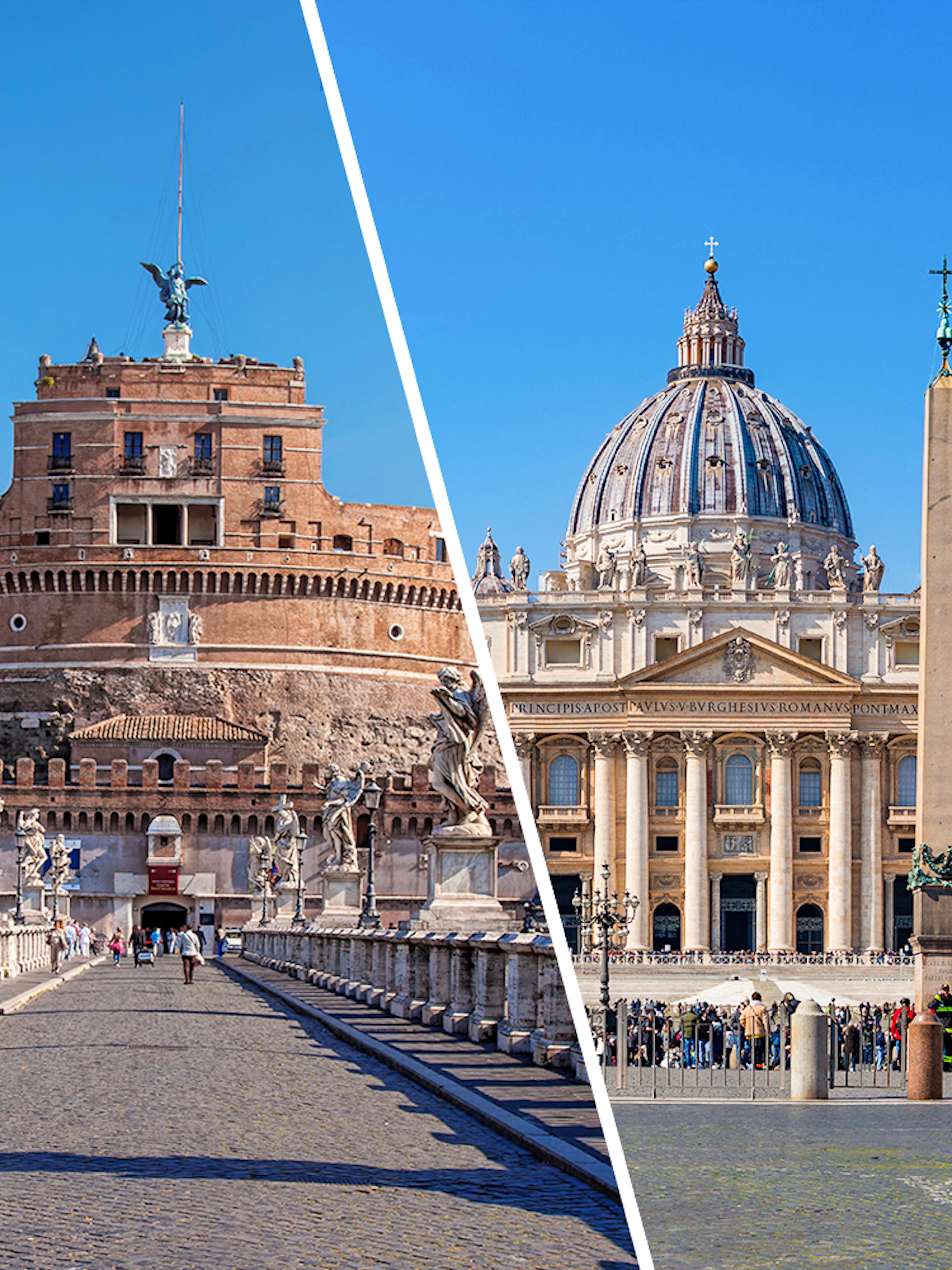 Castel Sant'Angelo and St. Peter's Basilica in Rome, Italy.