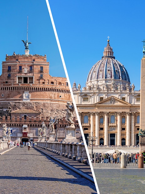 Castel Sant'Angelo and St. Peter's Basilica in Rome, Italy.