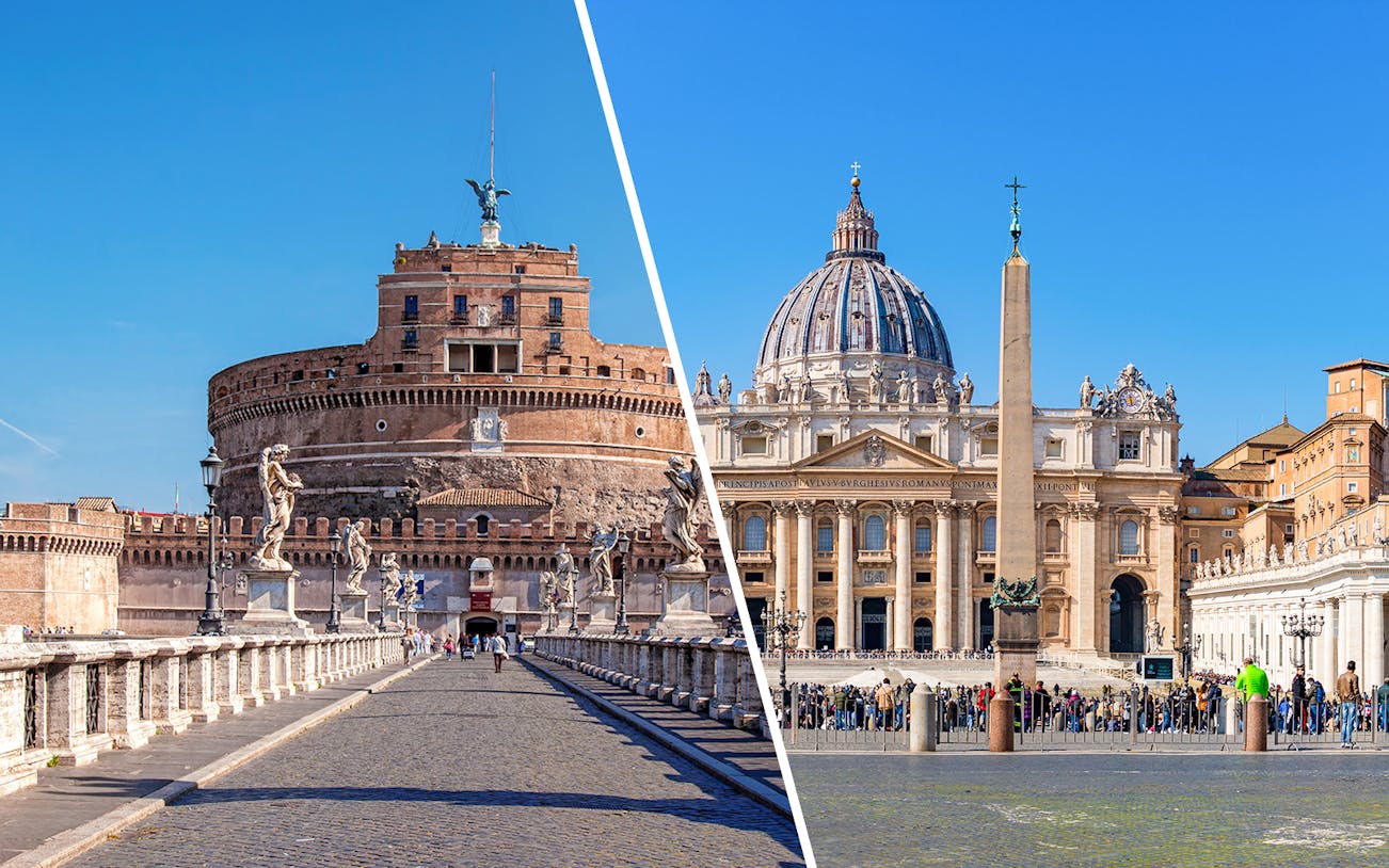 Castel Sant'Angelo and St. Peter's Basilica in Rome, Italy.