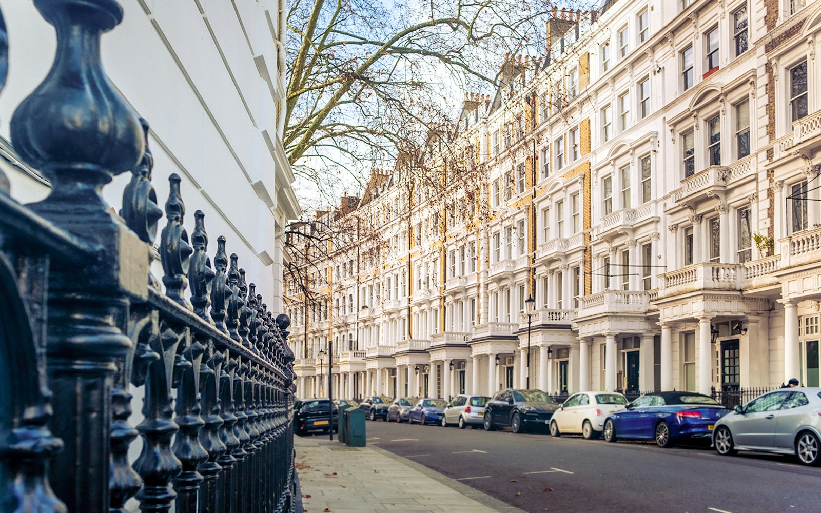 Row of Victorian townhouses along Gloucester Road, London.