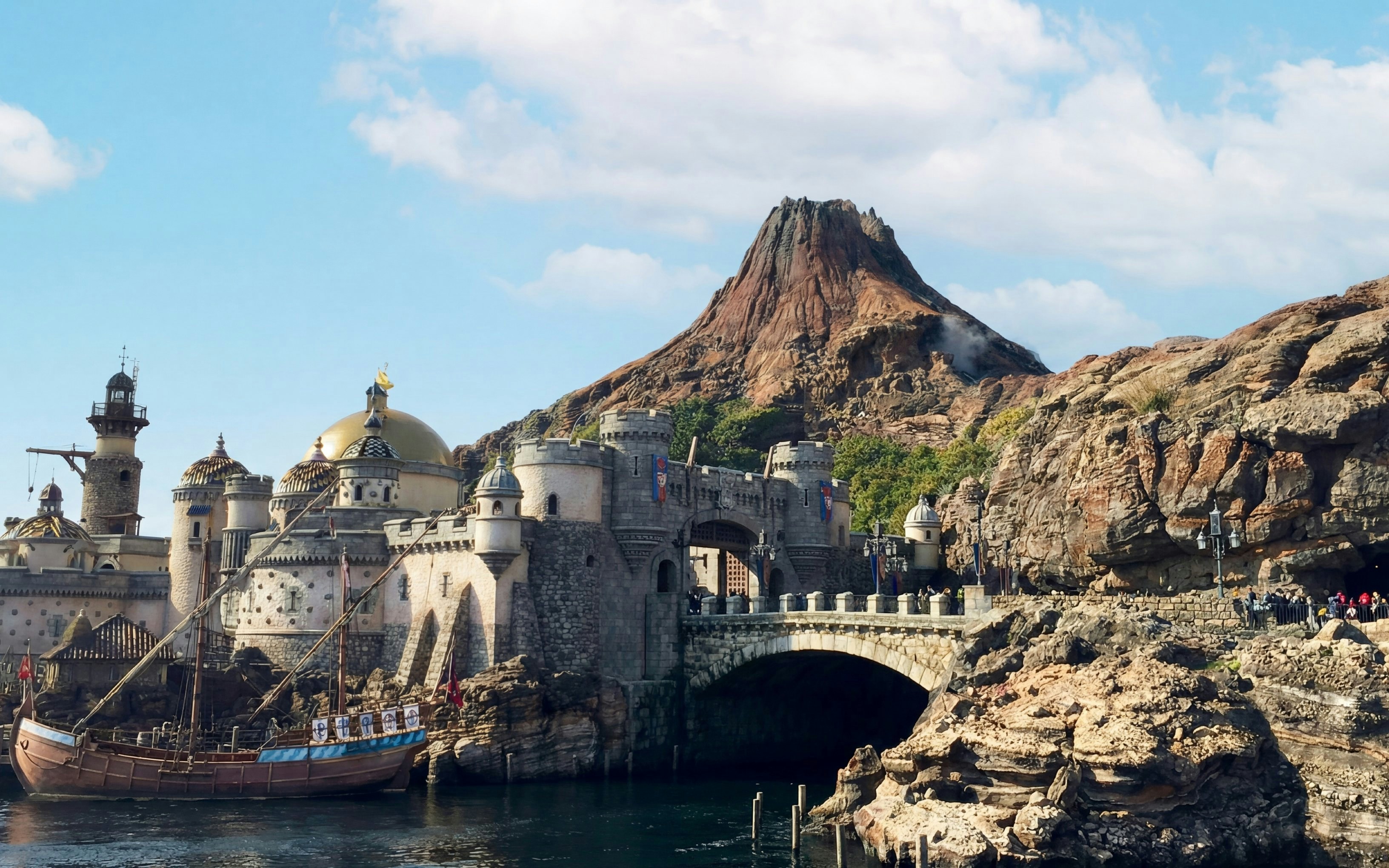 Mount Prometheus and Mediterranean Harbor at Disney Resort Tokyo, Japan.