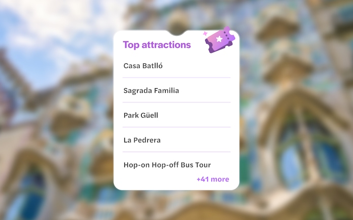 Top attractions list with Casa Batlló facade in Barcelona background.
