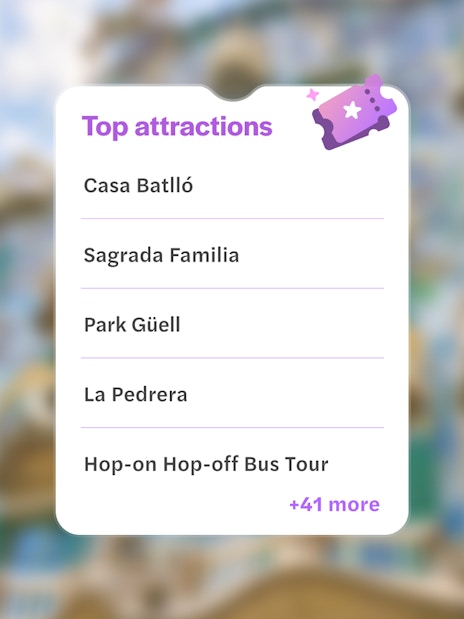 Top attractions list with Casa Batlló facade in Barcelona background.