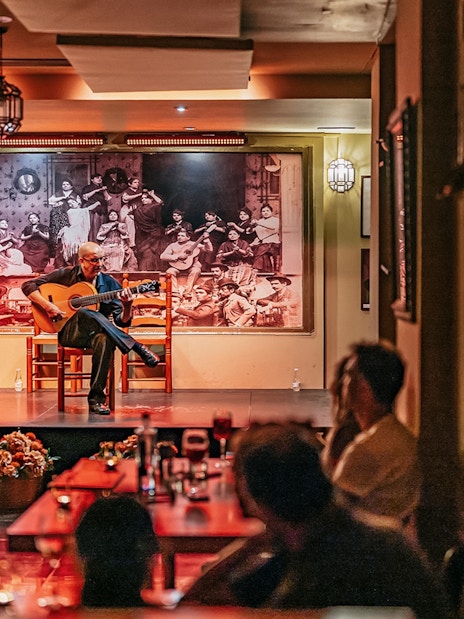 Guitarist performing at La Cantaora Flamenco show in Seville, Spain.