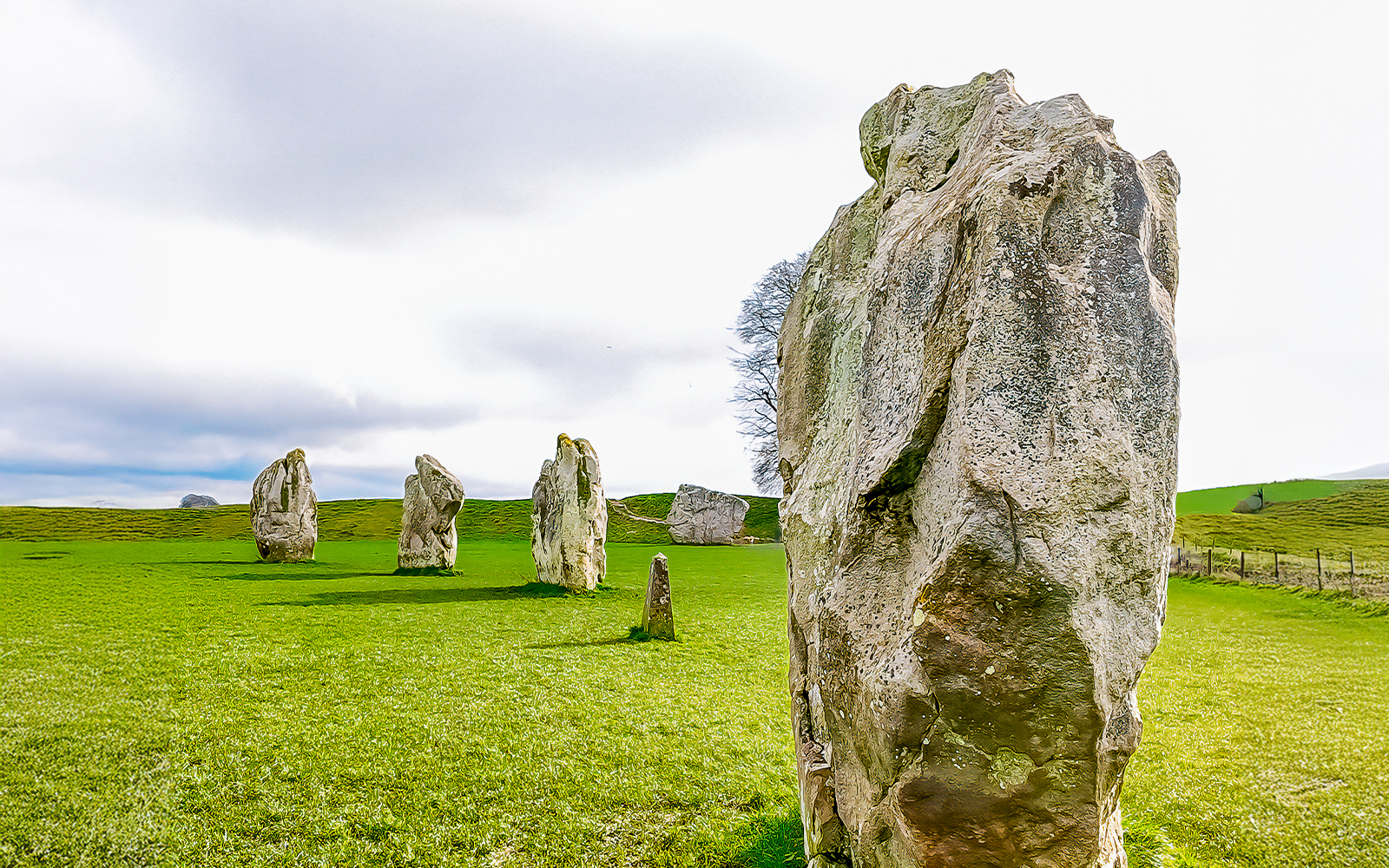 Avebury stone circle in a green field, part of a full-day tour from London.