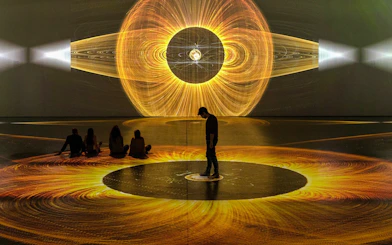 Guests viewing digital art projections at Signal Space Digital Art Gallery.