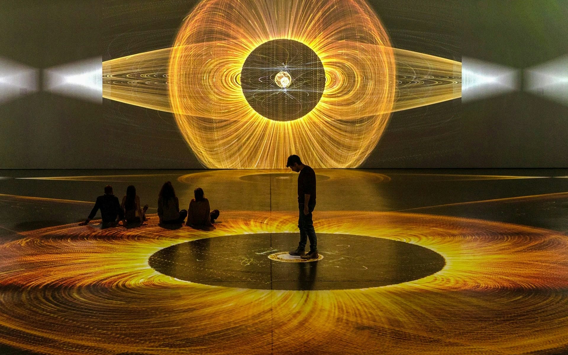 Guests viewing digital art projections at Signal Space Digital Art Gallery.