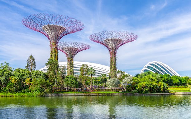 Supertree Grove and Flower Dome at Gardens by the Bay, Singapore.