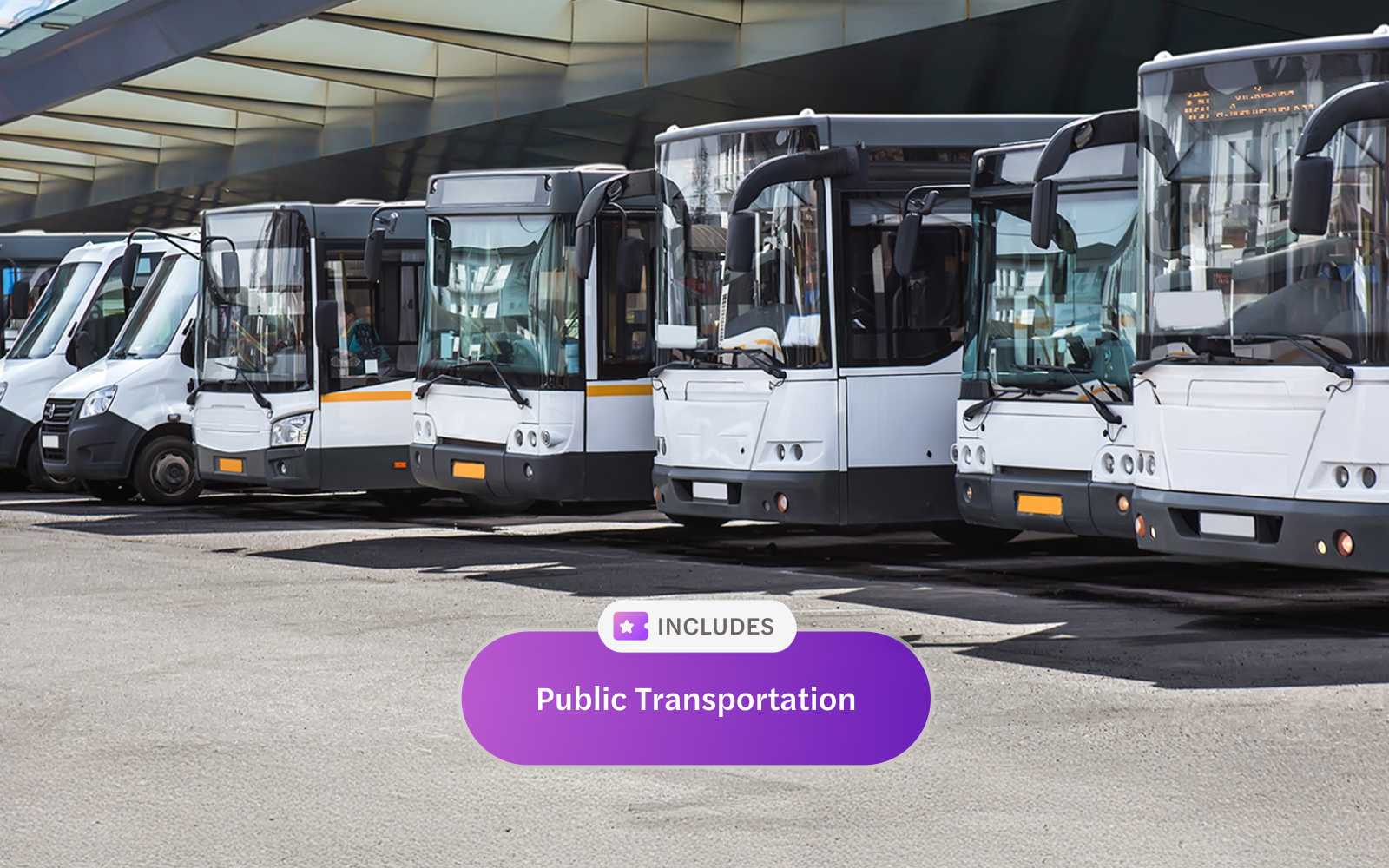 Buses lined up at a terminal, part of Rome Super Pass public transport.