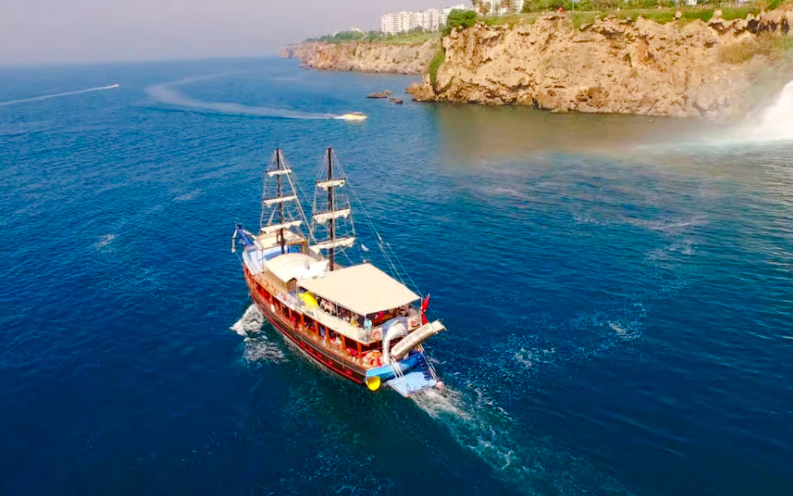 Antalya: Lara Beach & Duden Waterfalls Boat Trip with Lunch & Soft Drinks