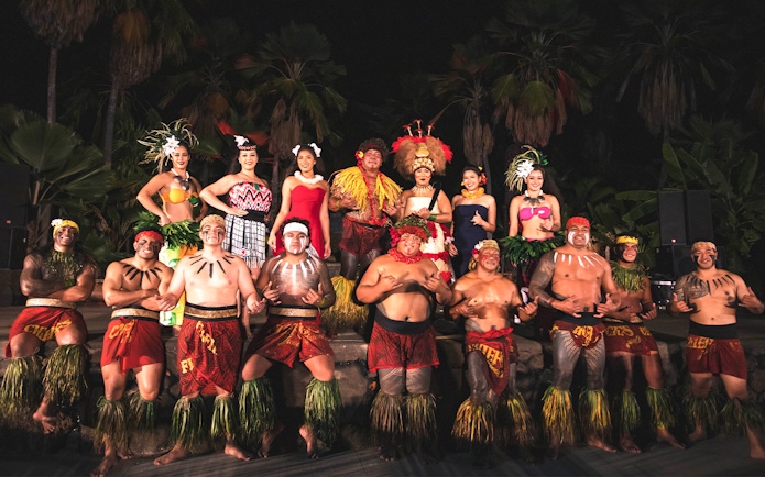 Performers in traditional attire at Chief's Luau, Oahu, Hawaii.