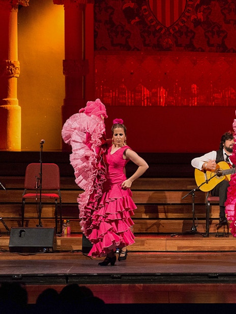 Flamenco dancers performing at Palau de La Música Catalana, Barcelona.