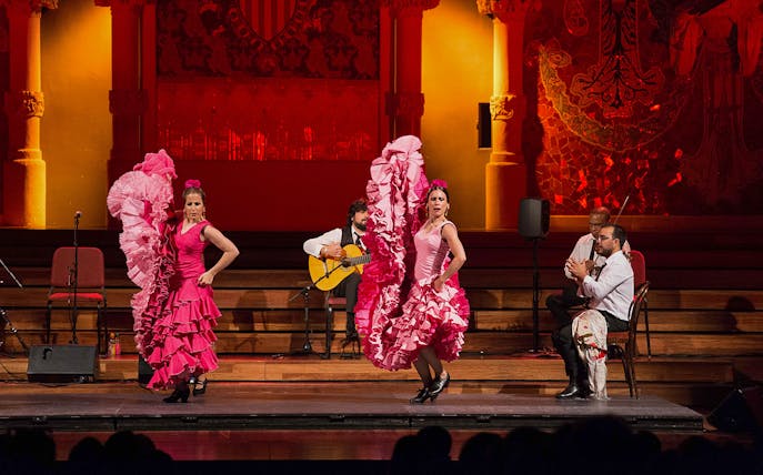 Flamenco dancers performing at Palau de La Música Catalana, Barcelona.