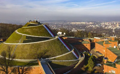 Krakow's Kościuszko Mound with panoramic city view, part of Krakow Museum Pass tour.