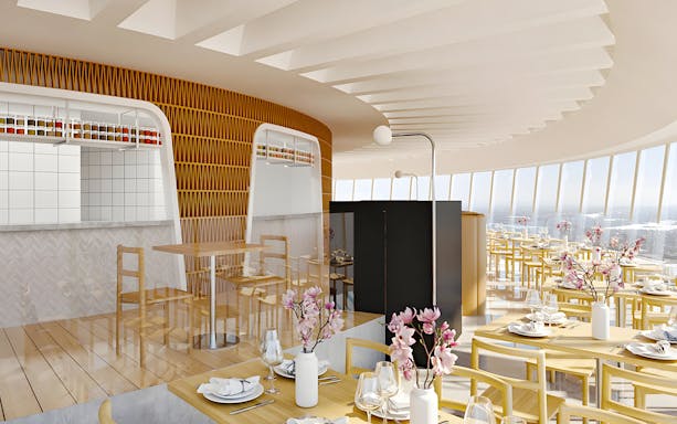 SkyFeast dining area with panoramic views at Sydney Tower.