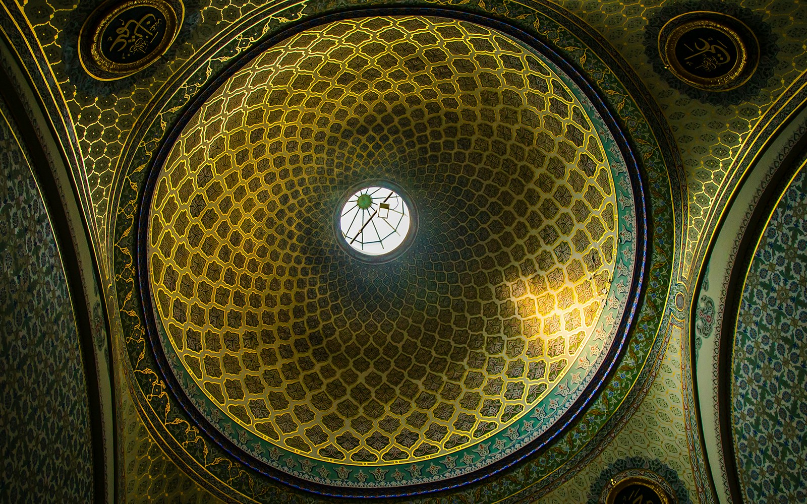 Dome ceiling with intricate patterns at the Church of the Holy Saviour in Chora, Istanbul.