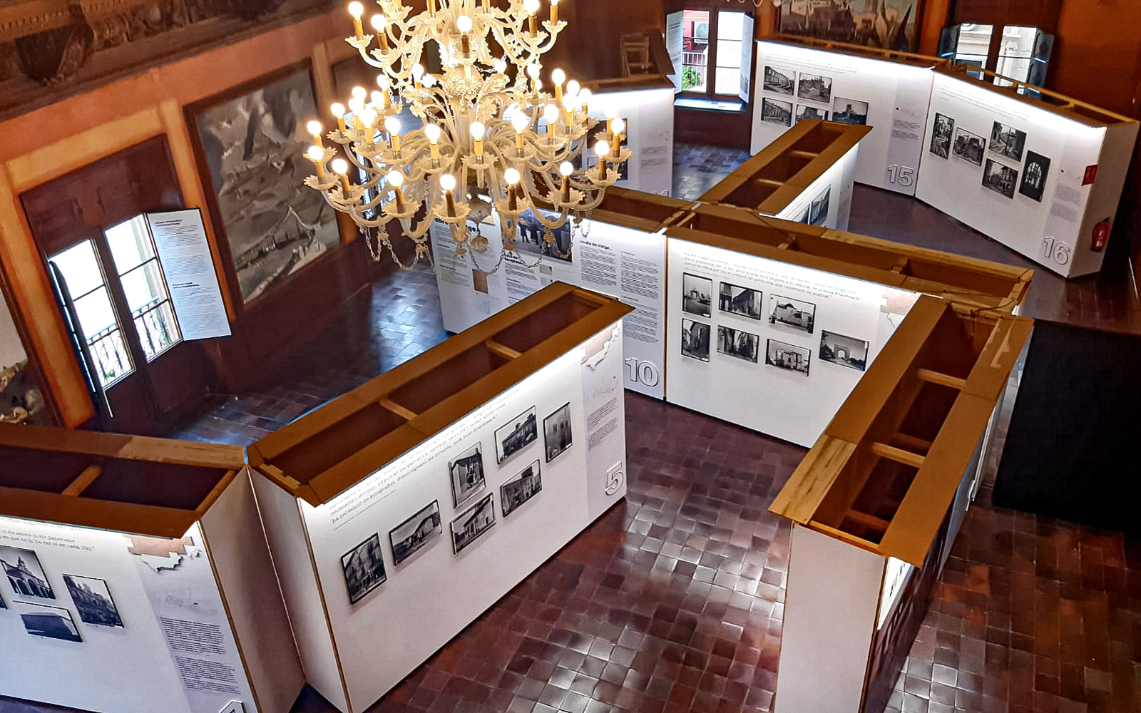 Exhibition hall with historical displays at Poble Espanyol, Barcelona.