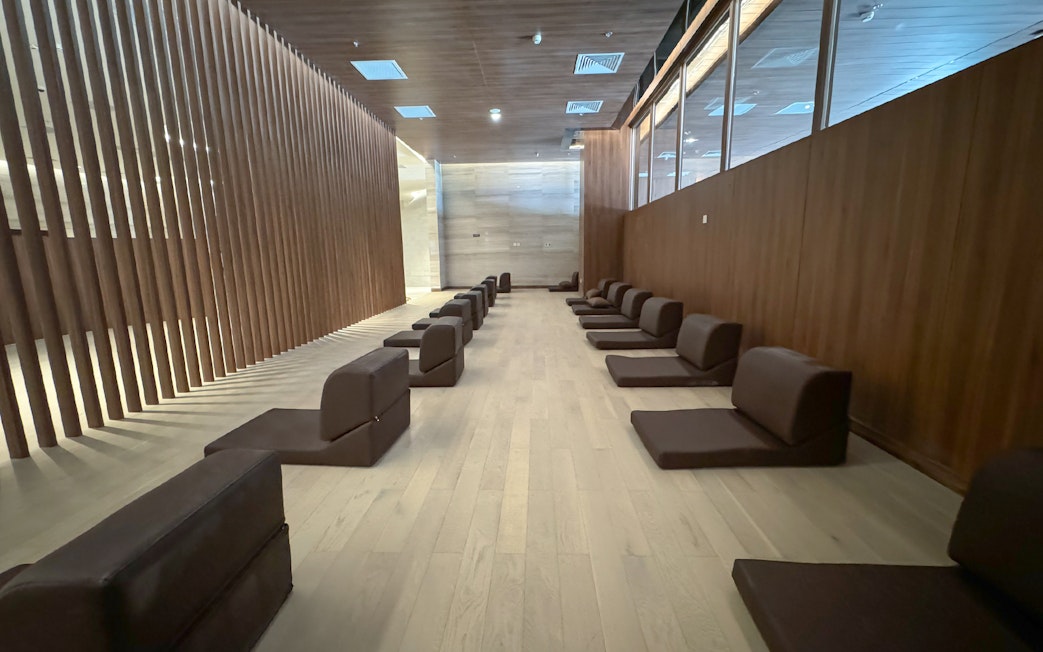 Seating area in the Aqua field sauna at VinPearl Harbour, Nha Trang, Vietnam.