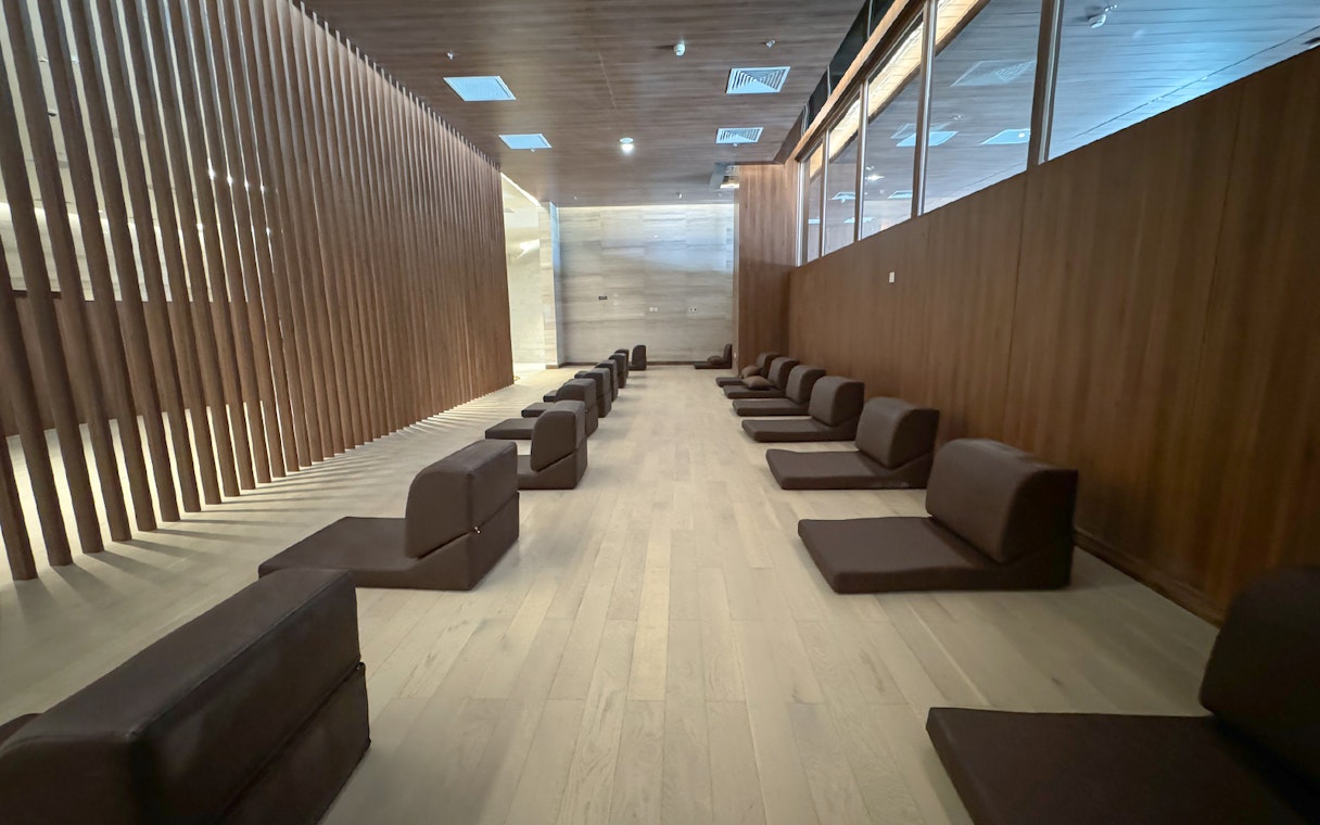 Seating area in the Aqua field sauna at VinPearl Harbour, Nha Trang, Vietnam.