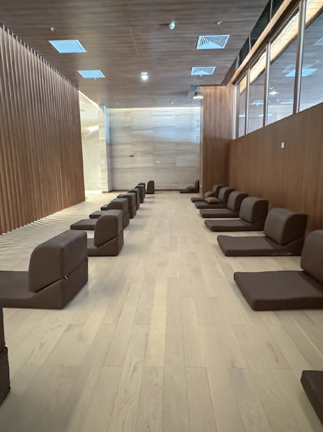 Seating area in the Aqua field sauna at VinPearl Harbour, Nha Trang, Vietnam.