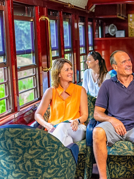 Passengers enjoying drinks on Gold Class, Kuranda Scenic Railway.